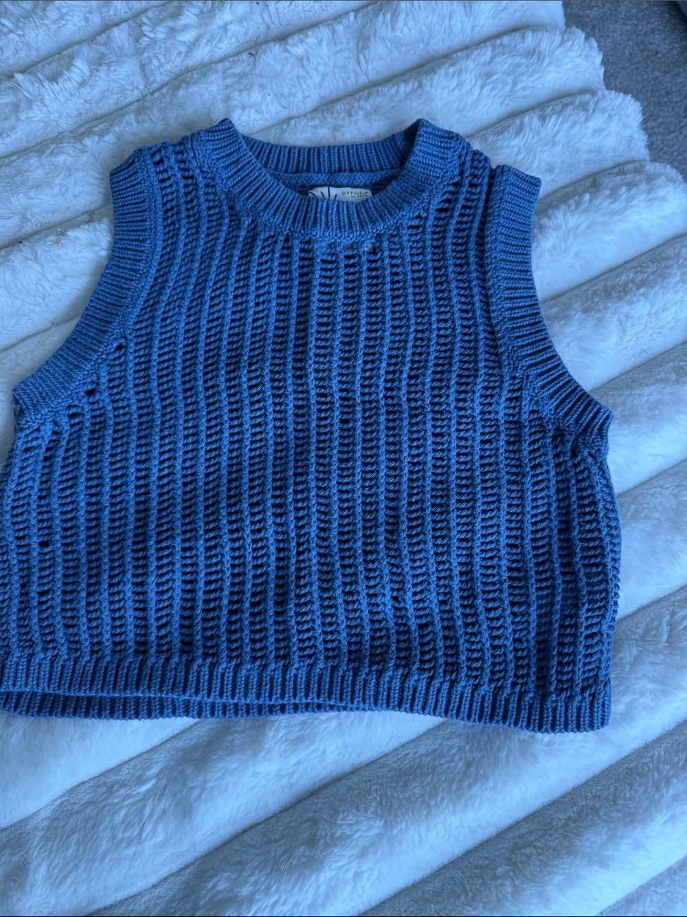aerie Blue Knit Sleeveless Crop Top